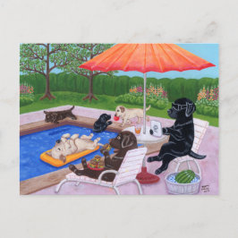 Poolparty Labrador 2-målning Vykort