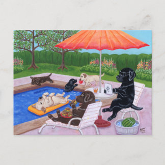 Poolparty Labrador 2-målning Vykort