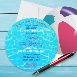 Poolparty med ballong födelsedagsfest inbjudningar