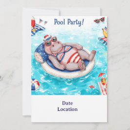 Poolparty med flodhäst inbjudningar