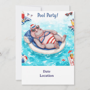 Poolparty med flodhäst inbjudningar