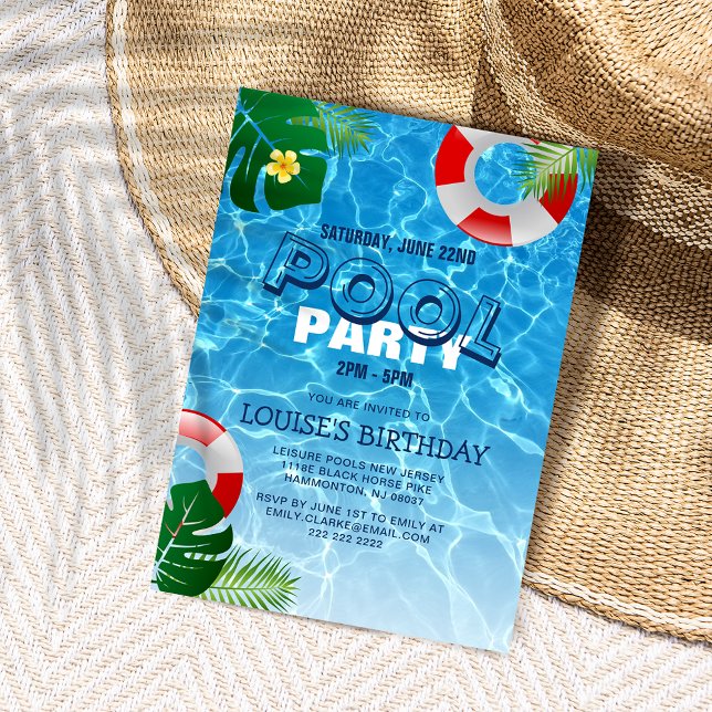 Poolparty med svalkande lek - Födelsedagsfirande Inbjudningar (Skapare uppladdad)
