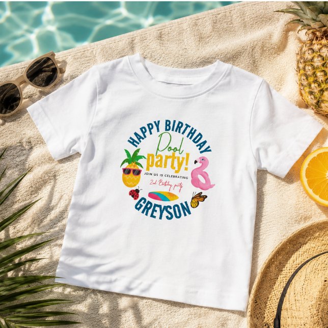 Poolparty | Modern sommarinspirerad födelsedagsfes T Shirt (Pool Party | Modern Summer Themed Birthday Party Baby T-Shirt)