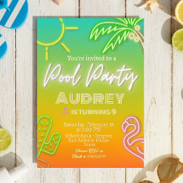 Poolparty Neon Tropisk Inbjudningar