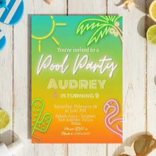 Poolparty Neon Tropisk Inbjudningar