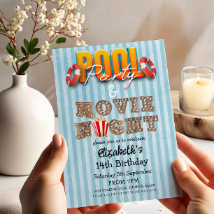 Poolparty och filmkväll inbjudningar