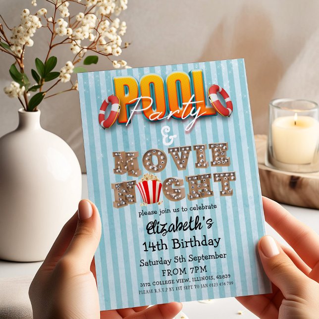 Poolparty och filmkväll  inbjudningar (Skapare uppladdad)