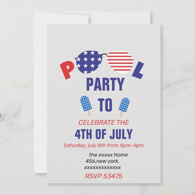 Poolparty på den 4 juli inbjudningar (Framsida)