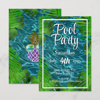Poolparty palmblad  inbjudningar