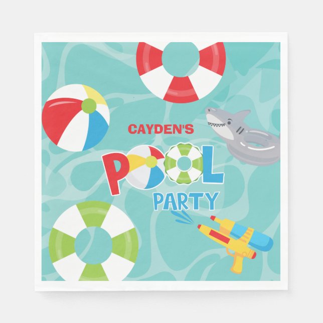 Poolparty Pojkfödelsedags hajflotte Pappersservett (Framsidan)