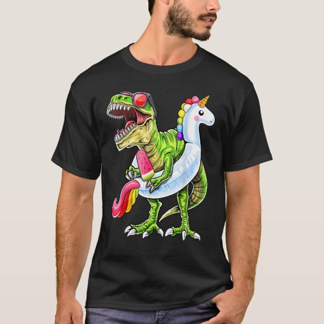 Poolparty Rex Dinosaur Enhörning Flotte Sommar 1 T Shirt (Framsida)