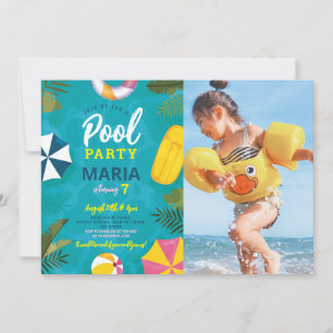 Poolparty Simning Sommar Födelsedagsfest Inbjudan