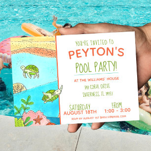 Poolparty Sköldpaddor Sommar Födelsedag Inbjudningar