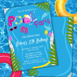 Poolparty sommar flicka födelsedagsfest inbjudan