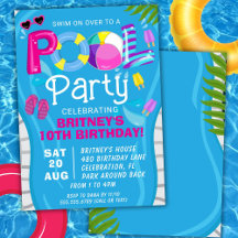 Poolparty sommar flicka födelsedagsfest inbjudan