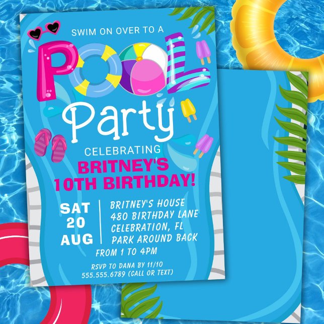 Poolparty sommar flicka födelsedagsfest inbjudan (Skapare uppladdad)
