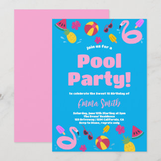 Poolparty sommar födelsedagsinbjudan inbjudningar