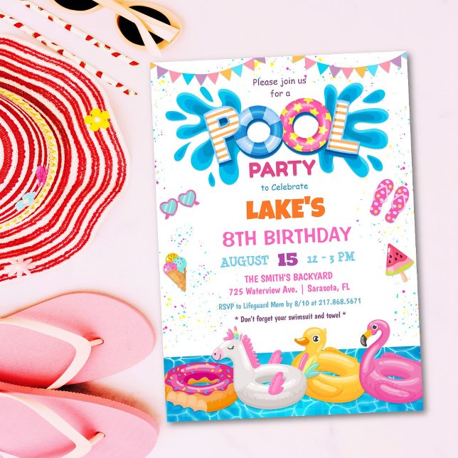 Poolparty sommar födelsedagsinbjudan inbjudningar (Skapare uppladdad)