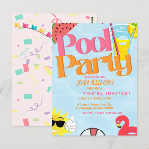 Poolparty Sommar Födelsedagsinbjudan Vattenmelon Vykort