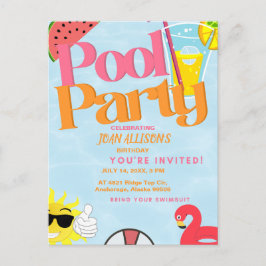 Poolparty Sommar Födelsedagsinbjudan Vattenmelon Vykort