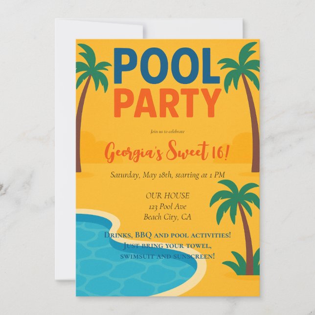 Poolparty sommar kul  inbjudningar (Framsida)