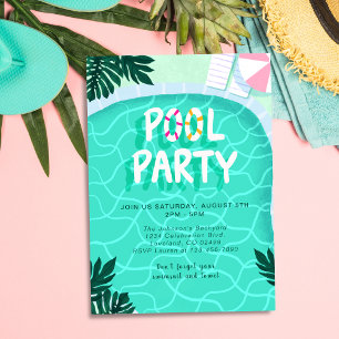 Poolparty sommar modern tropisk trendig kul cool inbjudningar
