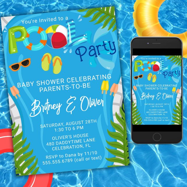 Poolparty sommar pojke baby shower inbjudan (Skapare uppladdad)