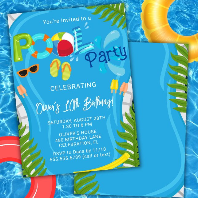 Poolparty sommar pojke födelsedagsfest inbjudningar (Skapare uppladdad)