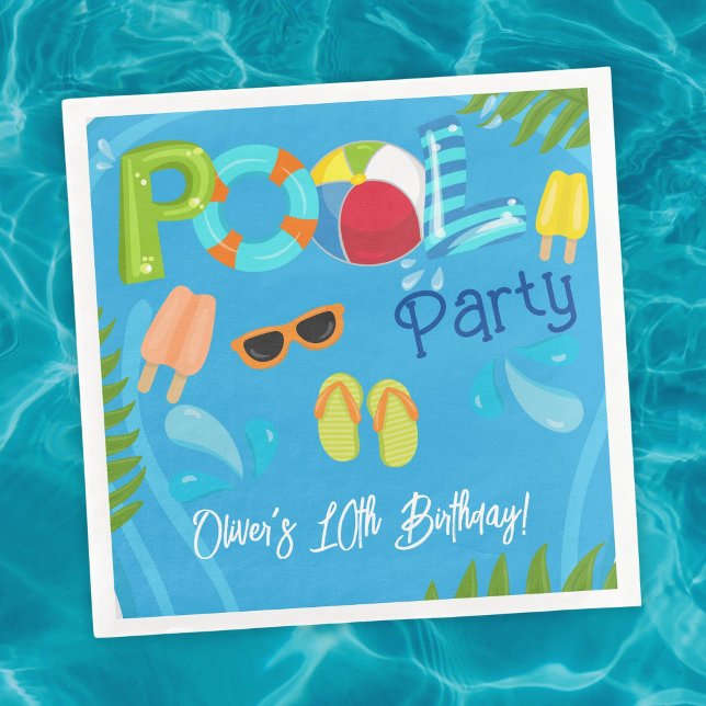 Poolparty sommar pojke födelsedagsfest pappersservett (Skapare uppladdad)