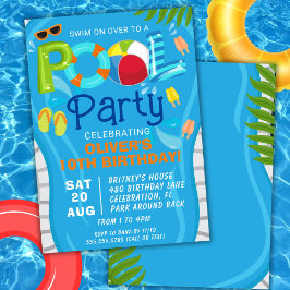 Poolparty sommar pojke födelsedagsinbjudan inbjudningar
