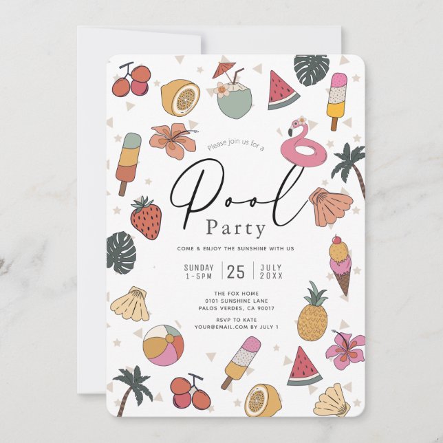 Poolparty sommar simning vuxen inbjudningar (Framsida)