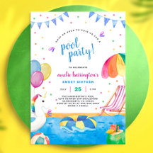 Poolparty sommar strand barn födelsedagsinbjudan