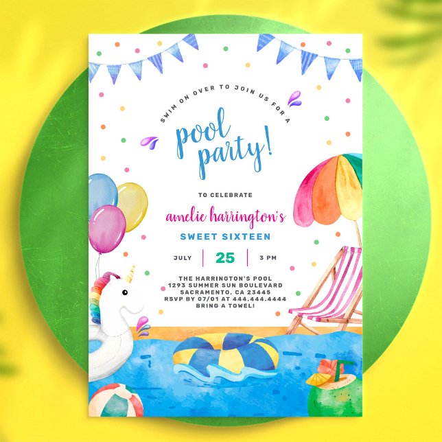Poolparty sommar strand barn födelsedagsinbjudan inbjudningar (Skapare uppladdad)