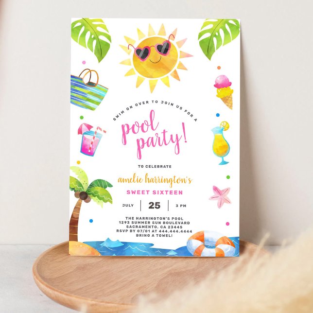 Poolparty sommar strand barnkalas inbjudningar (Skapare uppladdad)