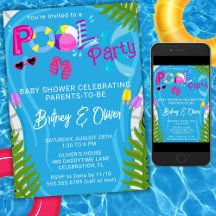 Poolparty sommar tjej baby shower inbjudan