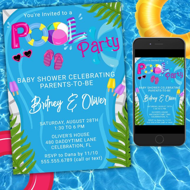 Poolparty sommar tjej baby shower inbjudan (Skapare uppladdad)