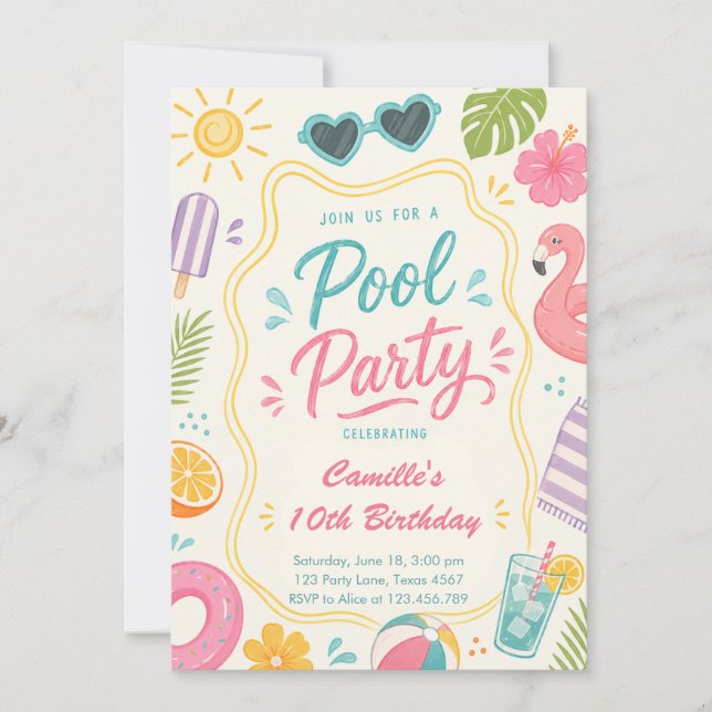 Poolparty Sommarfödelsedag Inbjudningar (Framsida)