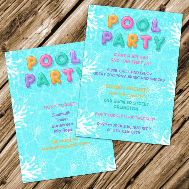 Poolparty sommarlov födelsedagsinbjudan inbjudningar (Skapare uppladdad)