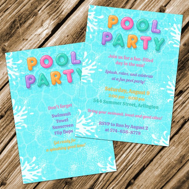 Poolparty Sommarlov Födelsedagsinbjudan Inbjudningar (Skapare uppladdad)