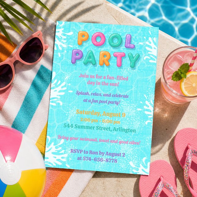 Poolparty Sommarlov Födelsedagsinbjudan Inbjudningar (Skapare uppladdad)