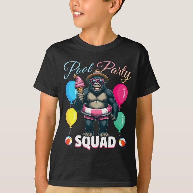 Poolparty-squad rolig gorilla sommarlov t shirt (Framsida)