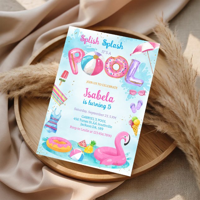 Poolparty Stänk och Glada Sommardags Födelsedag på Inbjudningar (Skapare uppladdad)