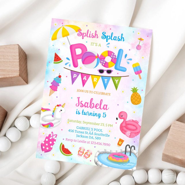 Poolparty Stänk och Glada Sommardags Födelsedagsfe Inbjudningar (Skapare uppladdad)
