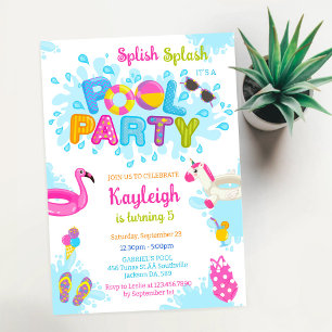 Poolparty Stänk och Glada Sommardags Födelsedagsfe Inbjudningar