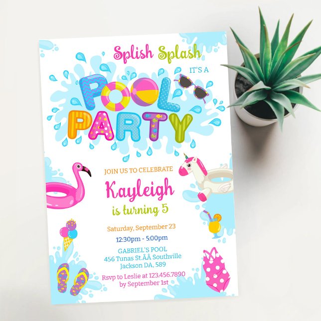 Poolparty Stänk och Glada Sommardags Födelsedagsfe Inbjudningar (Skapare uppladdad)