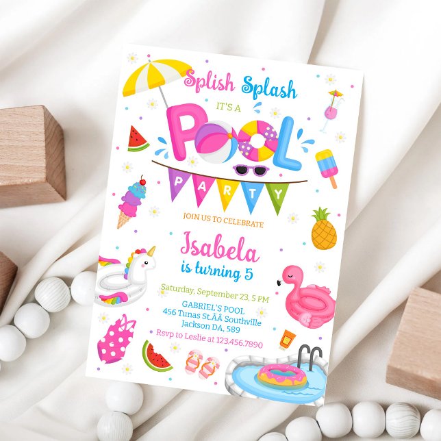Poolparty Stänk och Glada Sommardags Födelsedagsfe Inbjudningar (Skapare uppladdad)