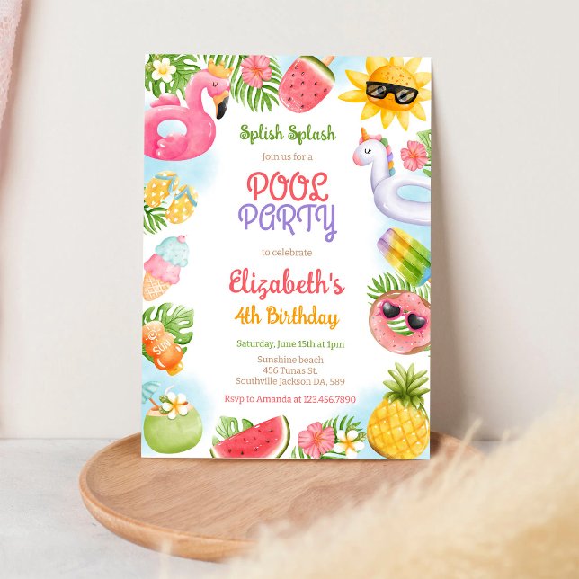 Poolparty Stänk och Glada Sommarstrand Födelsedag Inbjudningar (Skapare uppladdad)