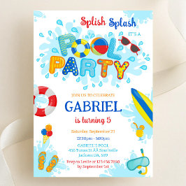 Poolparty Stänk och Glada Sommarstrand Födelsedag Inbjudningar