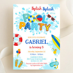 Poolparty Stänk och Glada Sommarstrand Födelsedag Inbjudningar