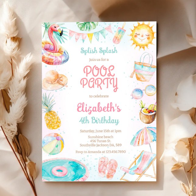Poolparty Stänk och Glada Sommarstrand Födelsedag Inbjudningar (Skapare uppladdad)